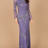 Long Sleeve, High Neck Beaded Gown - OUTLET