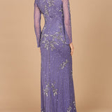 Long Sleeve, High Neck Beaded Gown - OUTLET