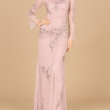 Long Sleeve, High Neck Beaded Gown - OUTLET