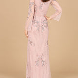 Long Sleeve, High Neck Beaded Gown - OUTLET
