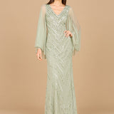 Long Cape Sleeves Beaded Dress  - OUTLET