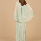Long Cape Sleeves Beaded Dress  - OUTLET