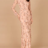 Beaded Dress with Sheer Long Sleeves