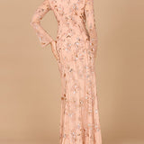Beaded Dress with Sheer Long Sleeves