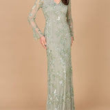 Beaded Dress with Sheer Long Sleeves