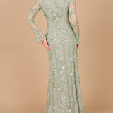 Beaded Dress with Sheer Long Sleeves