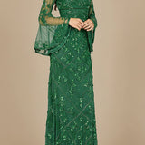 Bell Sleeved High Neck Beaded Gown