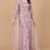Beaded Sheath Dress with Long Cape