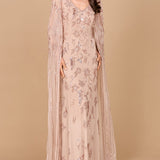 Beaded Sheath Dress with Long Cape