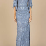 High Neck, Cape Sleeve Beaded Gown  - OUTLET