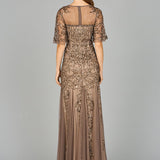 Short Sleeve Sheath Beaded Gown