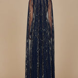 Elegant Beaded Dress with Long Cape