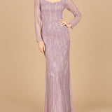 V Neck Beaded Long Sleeve Dress