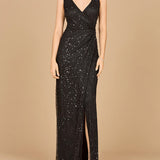 Beaded Black Gown with Slit