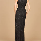 Beaded Black Gown with Slit