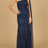 One Shoulder Cape Gown