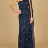 One Shoulder Cape Gown