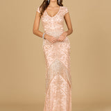 Cap Sleeve Beaded Gown with Fringe | 29098