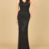 Cowl Draped Back Beaded Dress