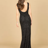 Cowl Draped Back Beaded Dress