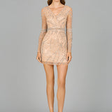 Long Sleeve V-Neck Cocktail Dress