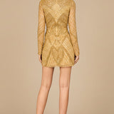 Long Sleeve Beaded Cocktail Dress