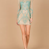 Long Sleeve Beaded Cocktail Dress