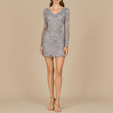 Long Sleeve Short Beaded Dress