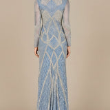 V Neck Beaded Long Sleeve Dress