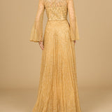 Beaded Long Dress with Flare Sleeves