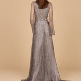 Beaded Long Dress with Flare Sleeves