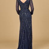 V-Neck Beaded Gown with Sleeves
