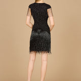 Beaded Fringe Short Dress with Cap Sleeves