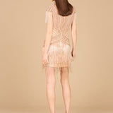 Beaded Fringe Short Dress with Cap Sleeves