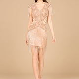 Beaded Fringe Short Dress with Cap Sleeves