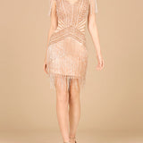 Beaded Fringe Short Dress with Cap Sleeves