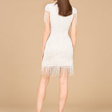 Beaded Fringe Short Dress with Cap Sleeves