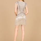 Beaded Fringe Short Dress with Cap Sleeves
