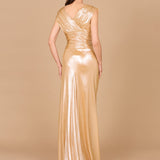 V-Neck Metallic Dress with Slit | 29124 - OUTLET