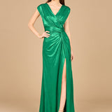 V-Neck Metallic Dress with Slit | 29124 - OUTLET
