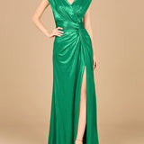 V-Neck Metallic Dress with Slit | 29124 - OUTLET