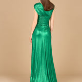 V-Neck Metallic Dress with Slit | 29124 - OUTLET