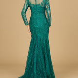 Mermaid, Long Sleeve Lace Gown