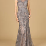 Sheath Lace Gown with Cap Sleeves