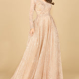 Long Sleeve, A-line Gown with a V-Neckline