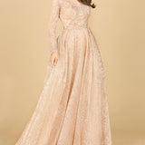 Long Sleeve, A-line Gown with a V-Neckline