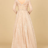 Long Sleeve, A-line Gown with a V-Neckline