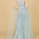 Lace Gown with Cape Sleeves and V-neckline