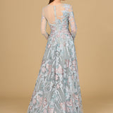 Illusion Neck, Long Sleeve Ballgown