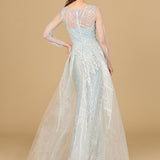 Long Sleeve Lace Gown with Tulle Overskirt
